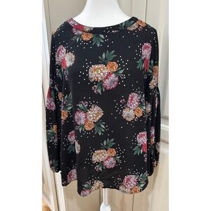 Philosophy Republic Clothing Black Floral‎ Print Long Sleeve Blouse Top Size M